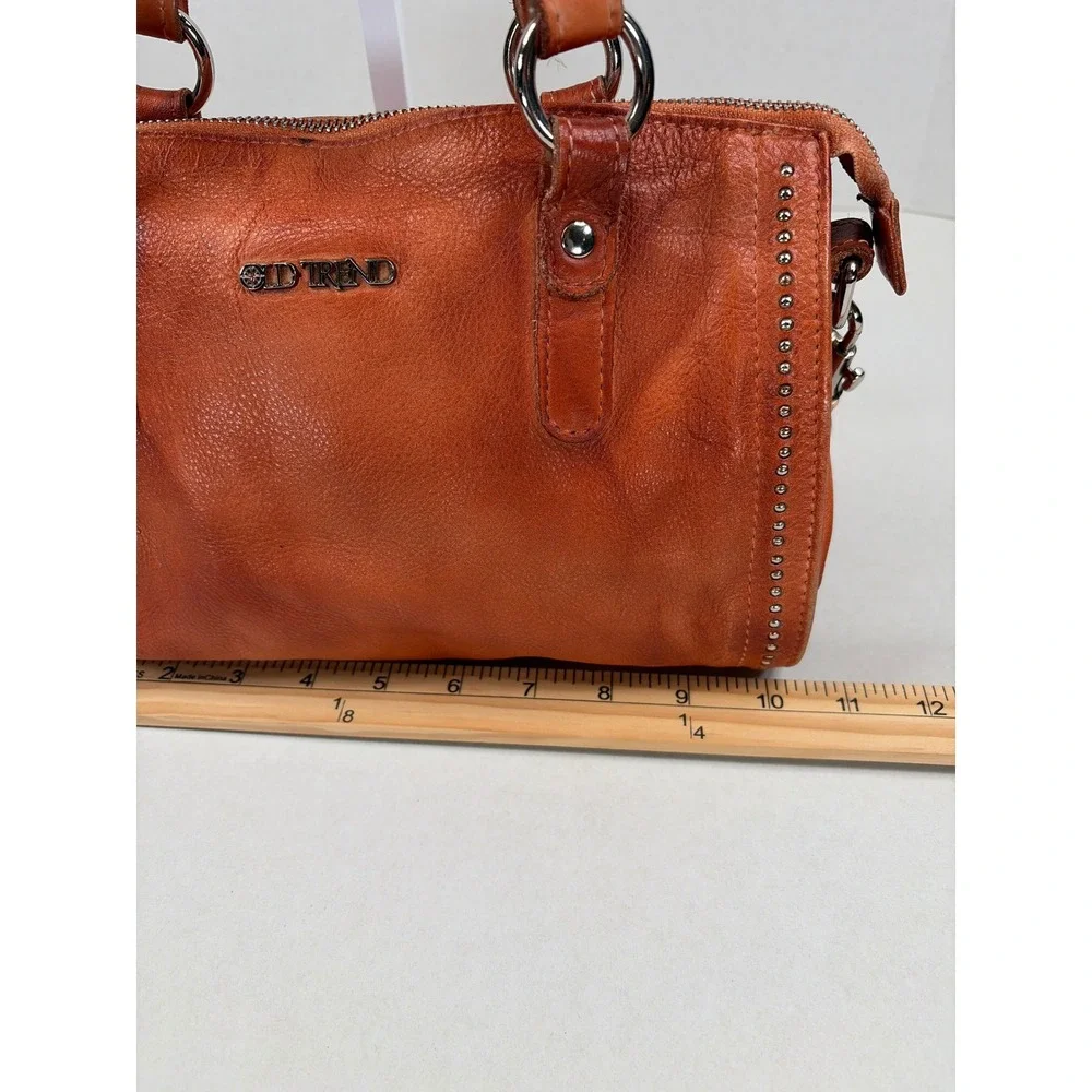 Old Trend Burnt Orange Leather Satchel Crossbody Shoulder Bag with Stud Details